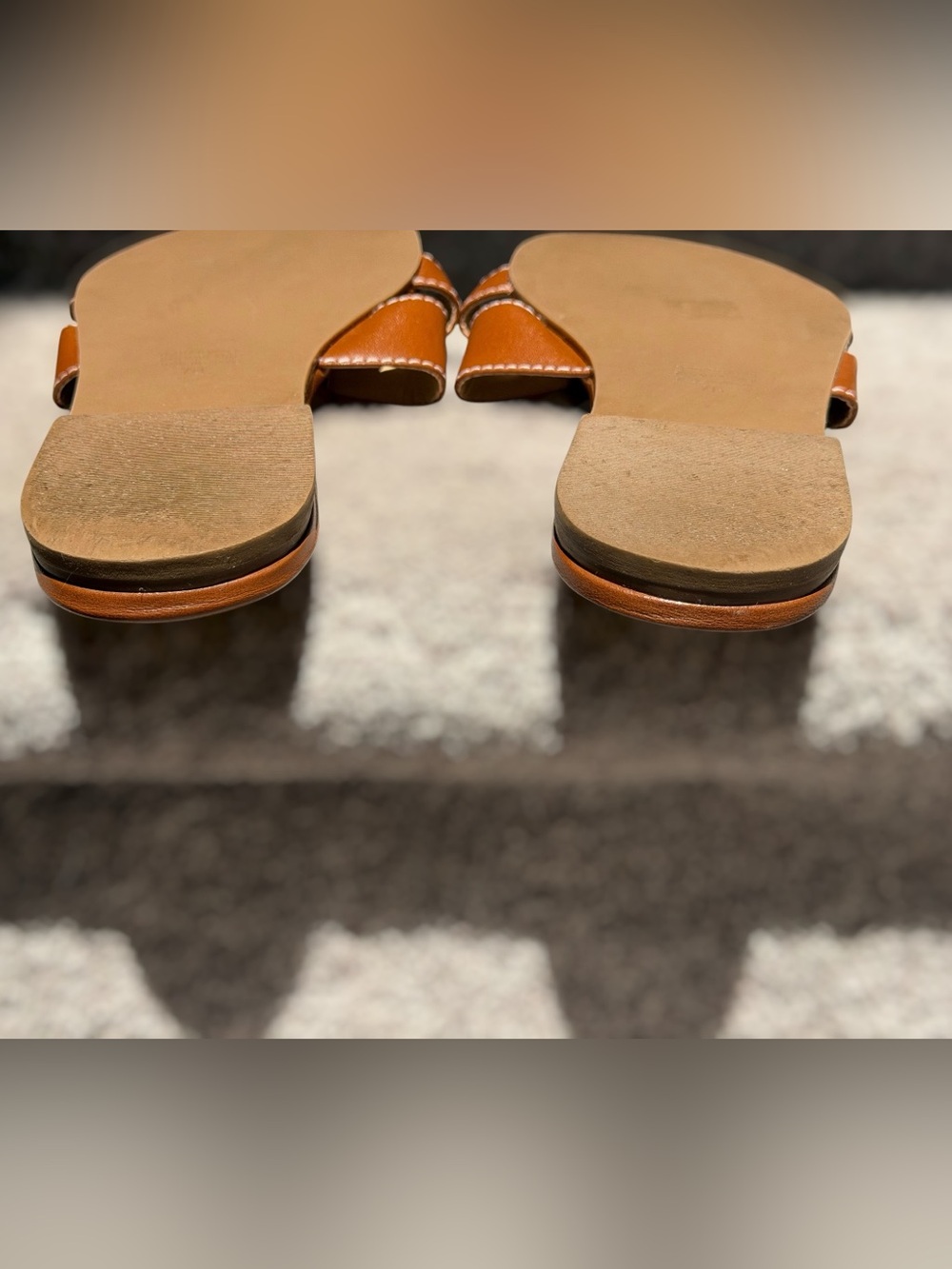 French Sole Alibi Leather Slide Sandals Cognac H Cutout Beach Summer Vacation - Picture 7 of 8